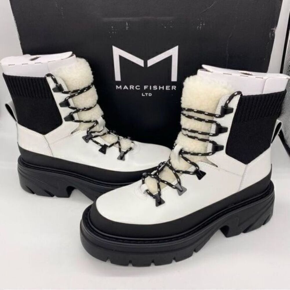 Marc Fisher Izuma Lugsole Leather Boots Winter White Size 6 New